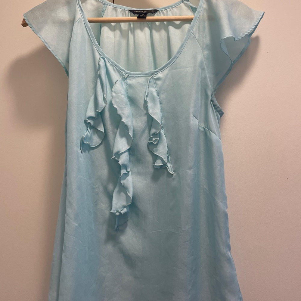 Banana Republic Light Blue Blouse with Elegant Ruffle Details